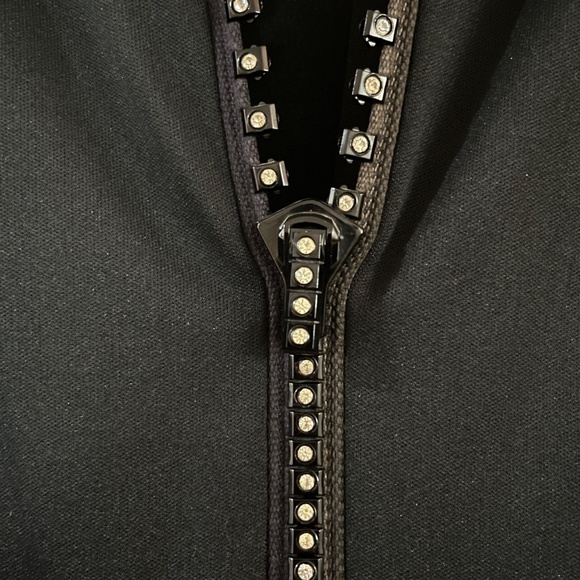 Black Rhinestone Sequined Teeth Zipper Jump Suit Double Knit Wide Leg 1970's - Picture 7 of 11